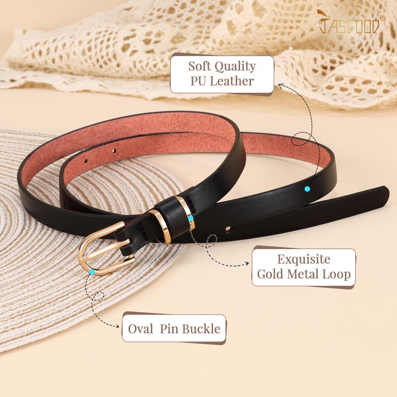 JASGOOD Set of 4 Women Skinny Leather Belt Solid Color Plus Size Thin Waist Belt for Jeans Dress (Black,Brown,Coffee,White,Best for Waist Size 44-49 Inch) - Image 3